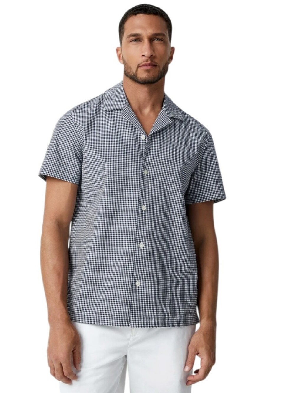 Michael Kors Gingham Check Seersucker Button Front Resort Collar Shirt M NWT